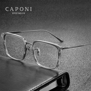 CAPONI Men Eyeglasses Classic Square Full Frame Glasses Anti Blue Light Protection Photochromic Optical Computer Glasses BF19019