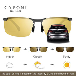 CAPONI Night Vision Sunglasses Polarized Pochromic Sun Glasses For Men Oculos Yellow Driving Glasses gafas de sol BSYS3066