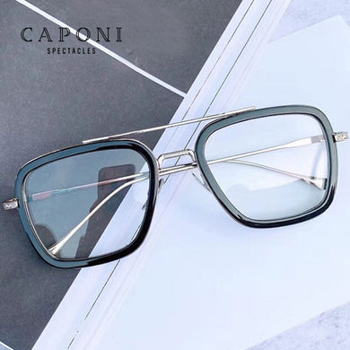 CAPONI Optical Glasses Alloy Frame For Men Classic Square Eyewear Women Blue Ray Blocking Clear Optical Eyeglasses J6618