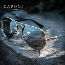 Load image into Gallery viewer, CAPONI Pilot Men Sunglasses Photochromic Polarized  Men&#39;s Sun Glasses Double Bridge Brand Design Carbon Fiber Arm Eyewear BS3110
