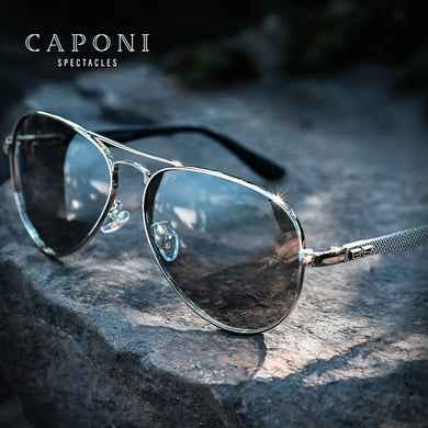 CAPONI Pilot Men Sunglasses Photochromic Polarized  Men's Sun Glasses Double Bridge Brand Design Carbon Fiber Arm Eyewear BS3110