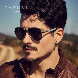 CAPONI Pilot Men Sunglasses Photochromic Polarized  Men's Sun Glasses Double Bridge Brand Design Carbon Fiber Arm Eyewear BS3110