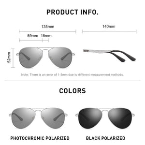 CAPONI Pilot Men Sunglasses Photochromic Polarized  Men's Sun Glasses Double Bridge Brand Design Carbon Fiber Arm Eyewear BS3110