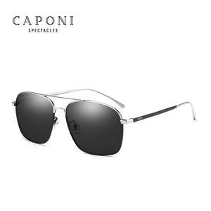 CAPONI Polarized Square Sunglasses Men Classic Brand Designer Eyewear Vintage  Pochromic Sun Glasses Day Night BS8174