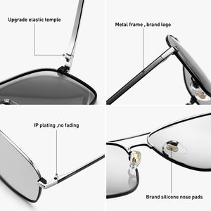 CAPONI Polarized Square Sunglasses Men Classic Brand Designer Eyewear Vintage  Pochromic Sun Glasses Day Night BS8174