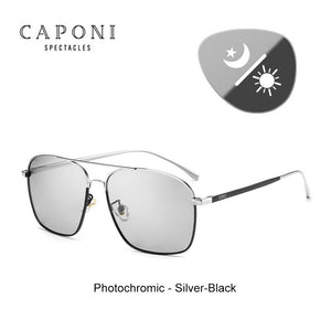 CAPONI Polarized Square Sunglasses Men Classic Brand Designer Eyewear Vintage  Pochromic Sun Glasses Day Night BS8174
