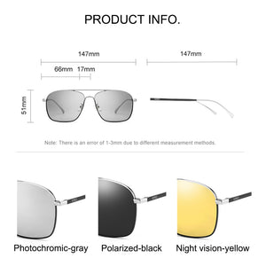 CAPONI Polarized Square Sunglasses Men Classic Brand Designer Eyewear Vintage  Pochromic Sun Glasses Day Night BS8174