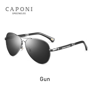 CAPONI Polarized Sun Glasses For Men Pilot Avation Classic Brand Designer Sunglasses Glass Material Black Shades For Male CP9812