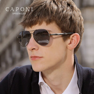 CAPONI Polarized Sun Glasses For Men Pilot Avation Classic Brand Designer Sunglasses Glass Material Black Shades For Male CP9812