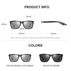 CAPONI Polarized Sunglasses Men Photochromic Clear Vision Eye Glasses 100% UV Protect Square Driving Sun Glasses For Men BS387