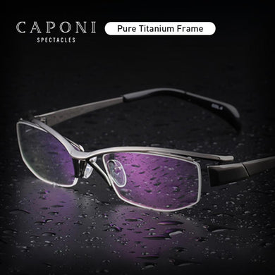 CAPONI Pure Titanium Glasses Frame Square Semi-Rimless Business Eyeglasses Optical Computer Prescription Eyewear For Men J1107