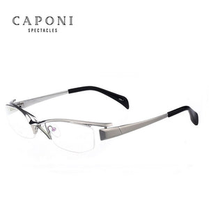 CAPONI Pure Titanium Glasses Frame Square Semi-Rimless Business Eyeglasses Optical Computer Prescription Eyewear For Men J1107