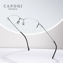 Load image into Gallery viewer, CAPONI Pure Titanium Men Optical Glasses Classic Square Semi-Rimless Frame Glasses Anti Blue Ray Protection Eye Glasses JF16049