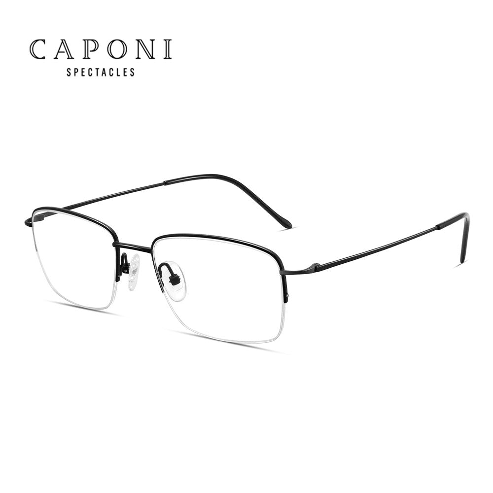 CAPONI Pure Titanium Men Optical Glasses Classic Square Semi-Rimless Frame Glasses Anti Blue Ray Protection Eye Glasses JF16049