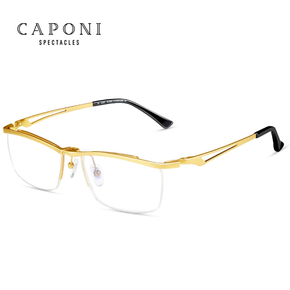 CAPONI Pure Titanium Men's Eyeglasses  Fliped Up Square Frame Glasses Blue Light Blocking Optical Glasses JF11489