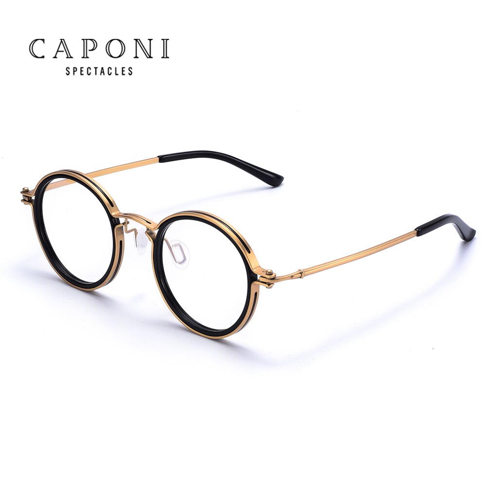 CAPONI Pure Titanium Men's Glasses Frame Popular Retro Round Eye Frames Support Customized Prescription Optical Glasses F0042