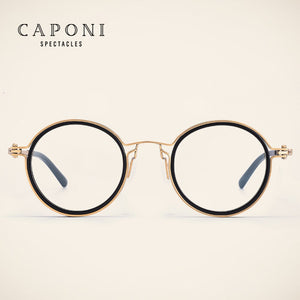 CAPONI Pure Titanium Men's Glasses Frame Popular Retro Round Eye Frames Support Customized Prescription Optical Glasses F0042