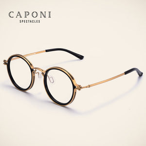 CAPONI Pure Titanium Men's Glasses Frame Popular Retro Round Eye Frames Support Customized Prescription Optical Glasses F0042