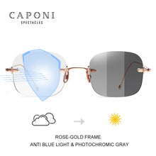 Load image into Gallery viewer, CAPONI Rimless Eyeglasses Pure Titanium Women Glasses Frame Trend Photochromic Filter Blue Ray Computer Glasses BF31429