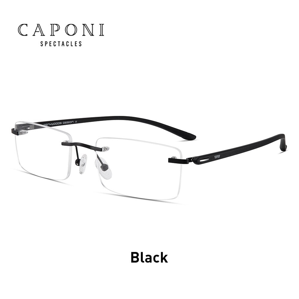CAPONI Rimless Glasses Frame Men Clear Computer Eyeglasses TR-90 Material Frame Anti Harmful Blue Light Glasses For Male JF9228