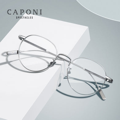 CAPONI Round Men's Glasses Frame Half Titanium Eyeglasses Blue Light Blocking Computer Glasses 2022  Eyewear oculos JF3228