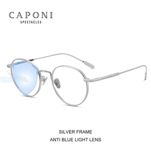 CAPONI Round Men's Glasses Frame Half Titanium Eyeglasses Blue Light Blocking Computer Glasses 2022  Eyewear oculos JF3228