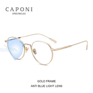 CAPONI Round Men's Glasses Frame Half Titanium Eyeglasses Blue Light Blocking Computer Glasses 2022  Eyewear oculos JF3228