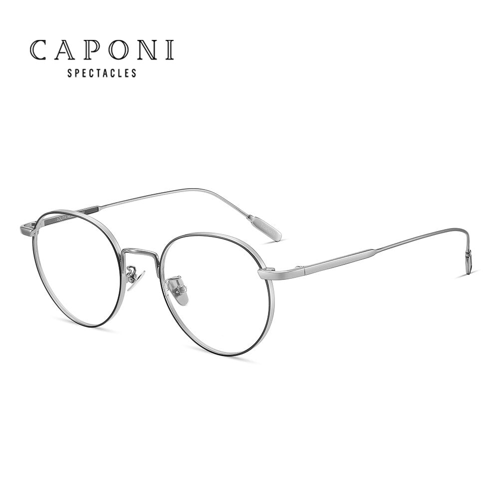 CAPONI Round Men's Glasses Frame Half Titanium Eyeglasses Blue Light Blocking Computer Glasses 2022  Eyewear oculos JF3228