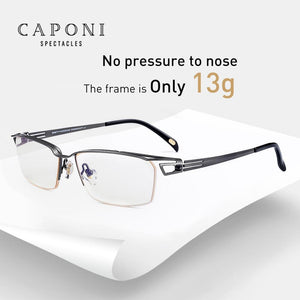 CAPONI Semi-rimless Titanium Frame Glasses Men Business Leisure Style Eyewear For Male Light Square Computer Eyeglasses J15003