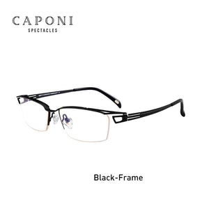 CAPONI Semi-rimless Titanium Frame Glasses Men Business Leisure Style Eyewear For Male Light Square Computer Eyeglasses J15003