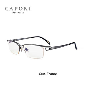 CAPONI Semi-rimless Titanium Frame Glasses Men Business Leisure Style Eyewear For Male Light Square Computer Eyeglasses J15003