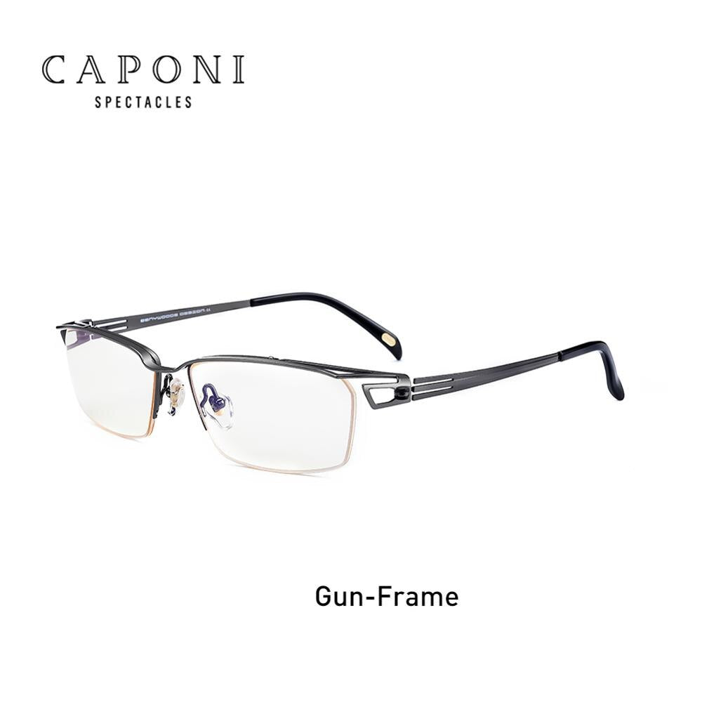 CAPONI Semi-rimless Titanium Frame Glasses Men Business Leisure Style Eyewear For Male Light Square Computer Eyeglasses J15003