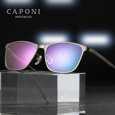 CAPONI Titanium Frame Glasses Men Sqaure Business Anti Blue Ray Computer Male's Eyeglasses Prescription Support gafas JF9918