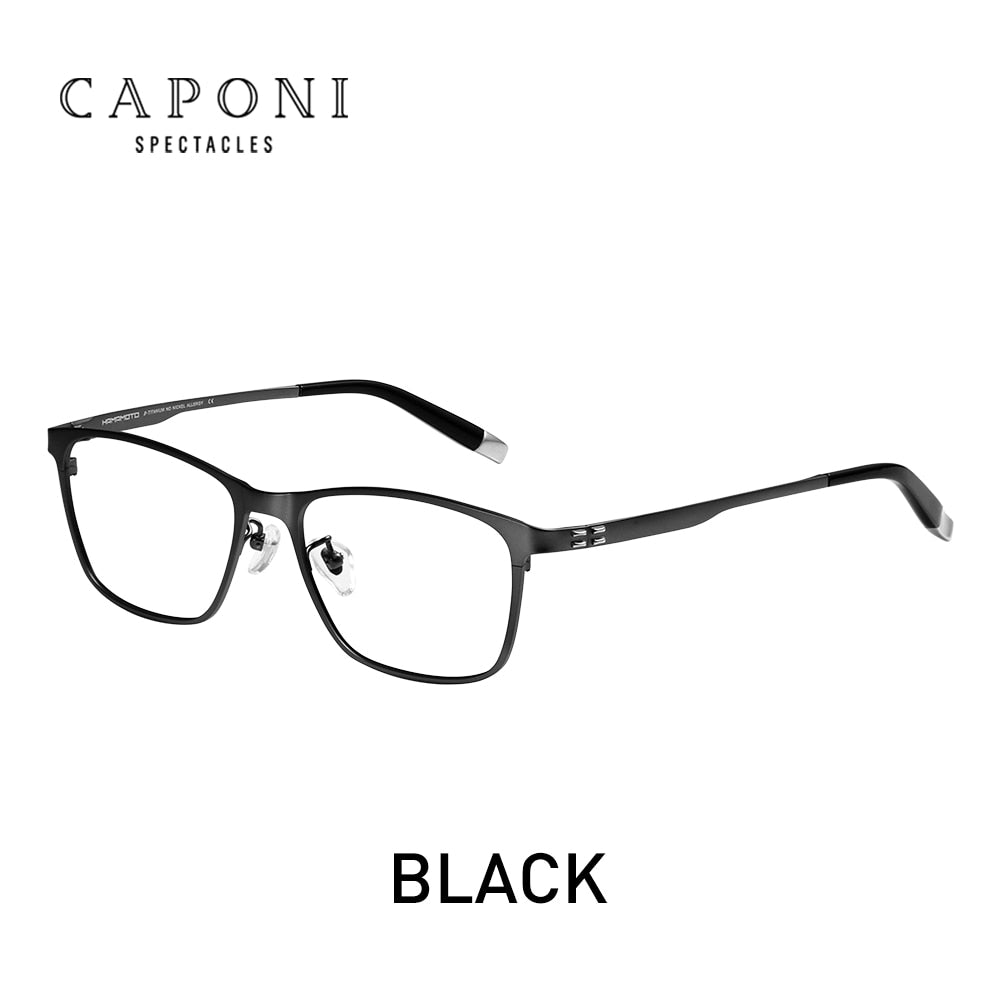CAPONI Titanium Frame Glasses Men Sqaure Business Anti Blue Ray Computer Male's Eyeglasses Prescription Support gafas JF9918
