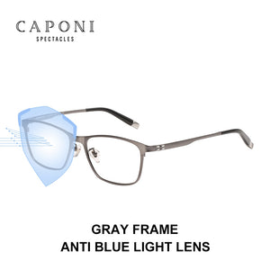 CAPONI Titanium Frame Glasses Men Sqaure Business Anti Blue Ray Computer Male's Eyeglasses Prescription Support gafas JF9918