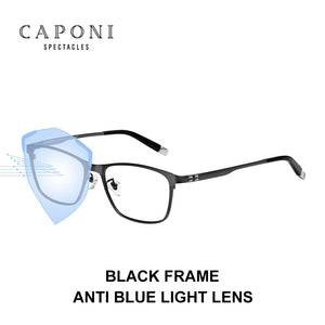 CAPONI Titanium Frame Glasses Men Sqaure Business Anti Blue Ray Computer Male's Eyeglasses Prescription Support gafas JF9918