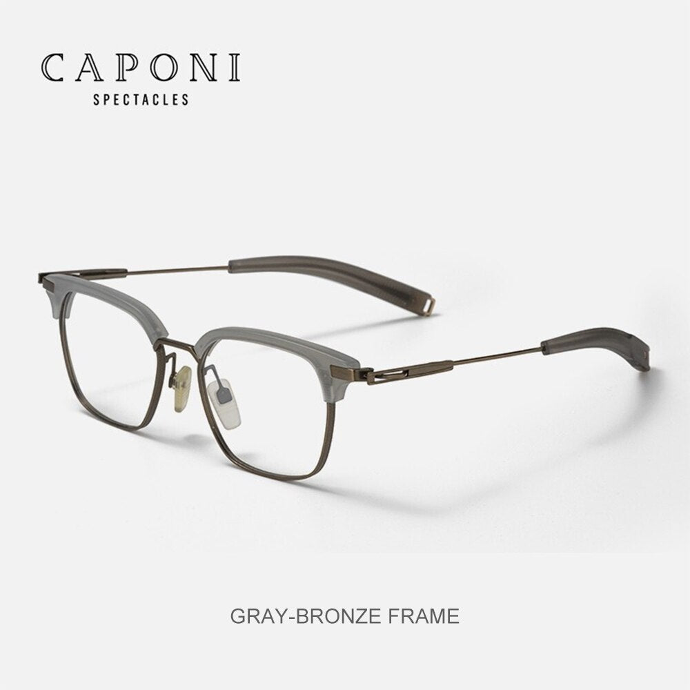 CAPONI Titanium Glasses Frame For Men Anti Blue Ray Eyeglasses Clear Computer Support Customized Prescription Glasses JF5224