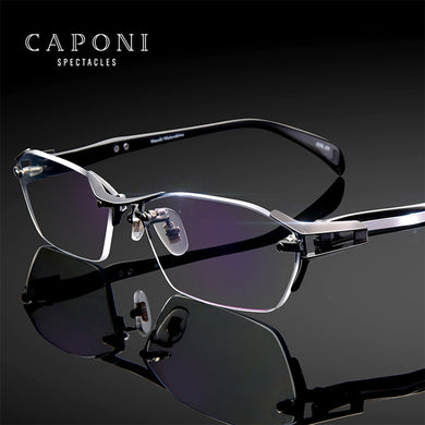 CAPONI Titanium Glasses Frame Men Rimless Square Business Optical Glasses Clear Computer Prescription Eyeglasss For Men J1141