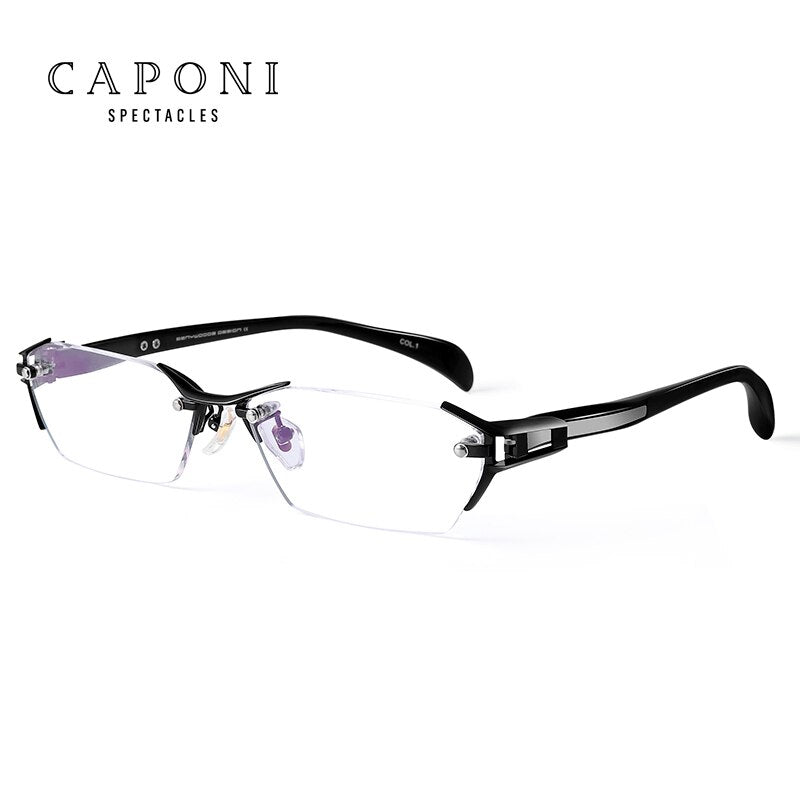 CAPONI Titanium Glasses Frame Men Rimless Square Business Optical Glasses Clear Computer Prescription Eyeglasss For Men J1141