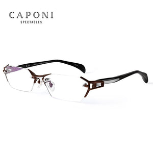 CAPONI Titanium Glasses Frame Men Rimless Square Business Optical Glasses Clear Computer Prescription Eyeglasss For Men J1141