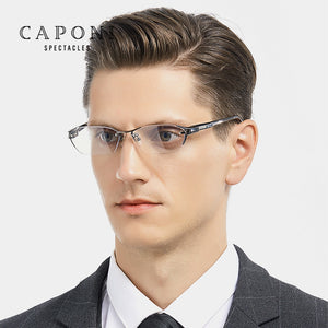 CAPONI Titanium Glasses Frame Men Rimless Square Business Optical Glasses Clear Computer Prescription Eyeglasss For Men J1141