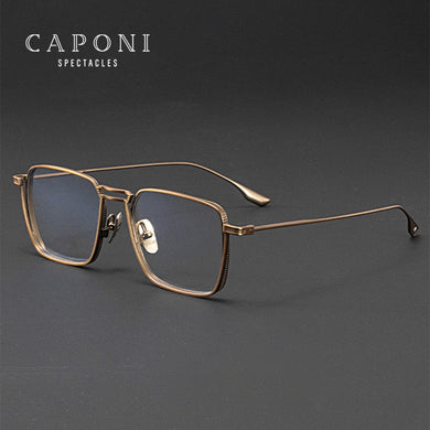 CAPONI Vintage Glasses Frame For Men Famous Brand Design  Pure Titanium Frame Glasses Square Male's Eyeglasses J5226