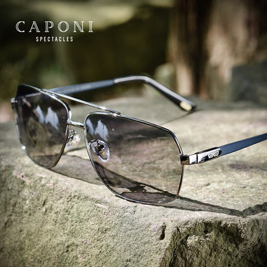 CAPONIPhotochromic Sun Glasses Polarized Brand  Square Men's Sunglasses Classic Double Bridge Driving Sun Shade For Men BS8002