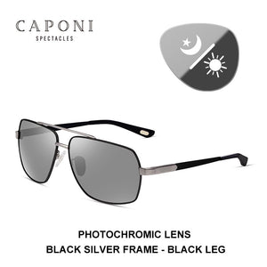 CAPONIPhotochromic Sun Glasses Polarized Brand  Square Men's Sunglasses Classic Double Bridge Driving Sun Shade For Men BS8002