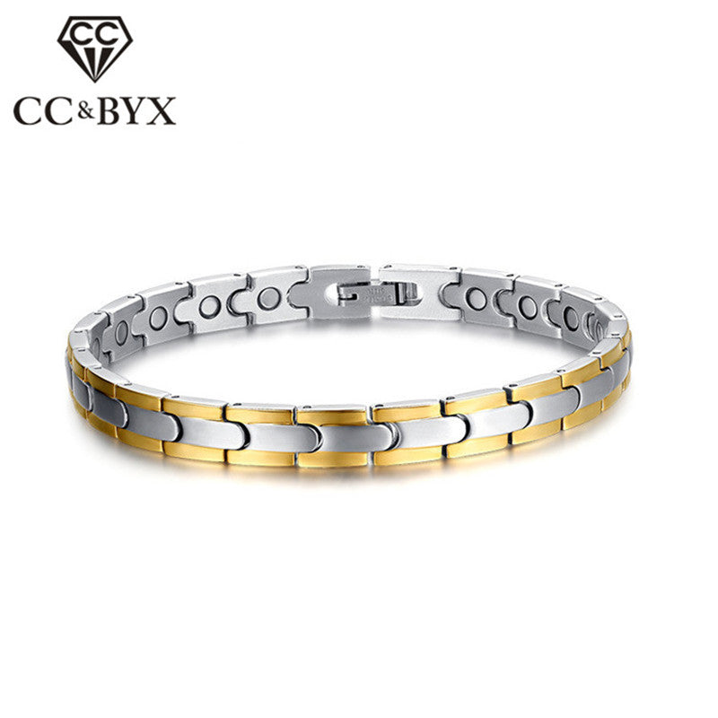 CC Fashion Mens Jewelry Bracelets & Bangles Gold-Color Titanium Stainless Steel Magnetic Health Care Bijoux Party Gift SBRM-025
