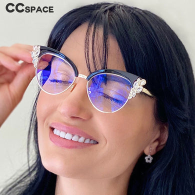 CCSPACE Ladies Diamond Cat Eyes Glasses Frames Women Brand Designer Optical EyeGlasses Eyewear Computer Glasses 45259