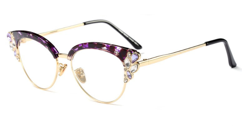 CCSPACE Ladies Diamond Cat Eyes Glasses Frames Women Brand Designer Optical EyeGlasses Eyewear Computer Glasses 45259