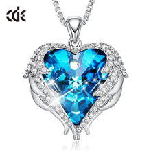Load image into Gallery viewer, Women Silver Color Necklace Embellished with Crystals from Swarovski Necklace Angel Wings Heart Pendant Valentines Gift