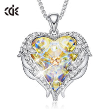 Load image into Gallery viewer, Women Silver Color Necklace Embellished with Crystals from Swarovski Necklace Angel Wings Heart Pendant Valentines Gift