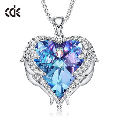 Women Silver Color Necklace Embellished with Crystals from Swarovski Necklace Angel Wings Heart Pendant Valentines Gift